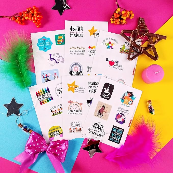 100Pcs Disability Stickers for Water Bottle and Laptop - Disability Pride Party Supplies & Decorations, Waterproof Vinyl Support Decals, Gifts for Women & Men