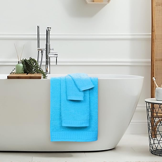 GLAMBURG 100% Cotton Ultra Soft 6 Pack Towel Set, Contains 2 Bath Towels 28x55 Inches, 2 Hand Towels 16x24 Inches & 2 WashCoths 12x12 Inch, Compact Absorbent Lightweight & Quickdry - Turquoise Blue