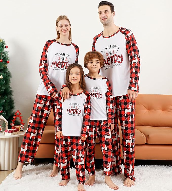 Family Christmas PJs Matching Sets, Cute Holiday Pajamas Printed Top and Pants, Xmas Jammies for Couples/Men/Women