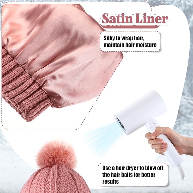 SATINIOR 5 Pcs Winter Satin Lined Hat Scarf Gloves Set Knit Pompom Beanie Warm Touchscreen Glove Earmuff Ear Warmer for Women