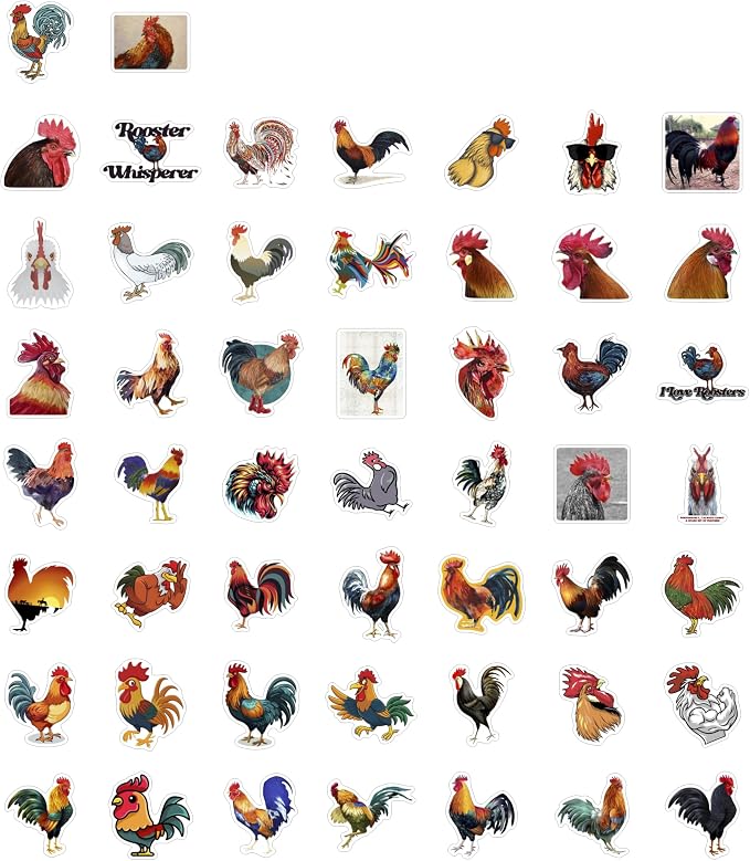 100Pcs Rooster Stickers for Water Bottle and Laptop - Rooster Party Supplies & Decorations, Waterproof Vinyl Decals, Cute Animal and Farm Stickers, Gifts for Women & Men