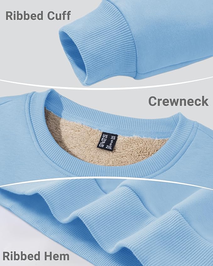 Boladeci Men's Full Sherpa Lined Crewneck Sweatshirts Heavy-weight Fleece Pullover Thick Thermal Long Sleeve Cotton