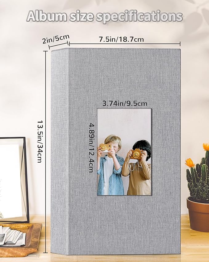 Photo Album 4x6 with 300 Pockets,Slip-in Picture Albums,Linen Cover Memory Book with Front Window,White Page Vertical Photo Book for Wedding,Family,Anniversare,Baby,Vacation