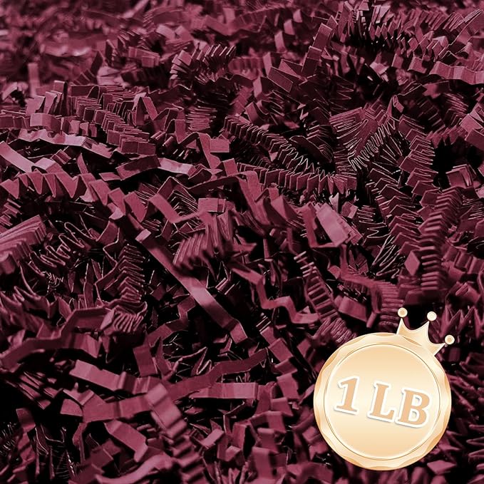 1 LB Burgundy Crinkle Cut Paper Shred Filler Great for Gift Wrapping, Burgundy Basket Fillers, Birthday, Gift Wrapping, Anniversary, Halloween Thanksgiving Christmas Party Decor Filling Supplies