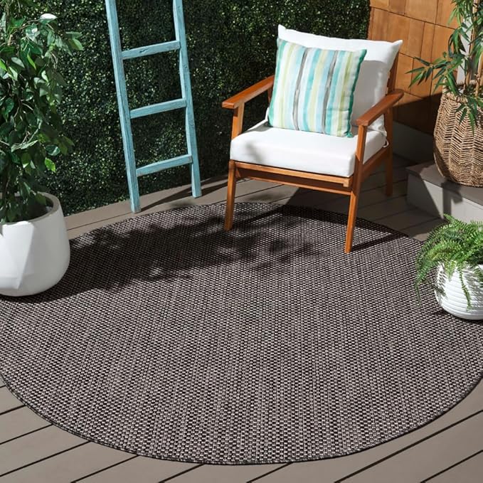 SAFAVIEH Washable Rug Outdoor Courtyard Collection - 5'3" x 7'6" Oval, Black & Beige, Non-Shedding & Easy Cleaning, Ideal for Patio, Backyard, Mudroom (CY8521-36621)