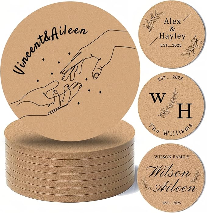 5-500Pcs Custom Cork Coasters Personalized Coasters with Photo Text for Drinks Non-Slip Design Your Own Wedding