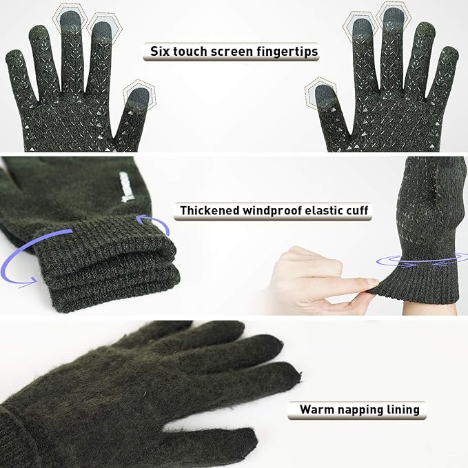 TRENDOUX Winter Gloves for Men Women - Upgraded Touch Screen Cold Weather Thermal Warm Knit Glove for Running Driving Hiking