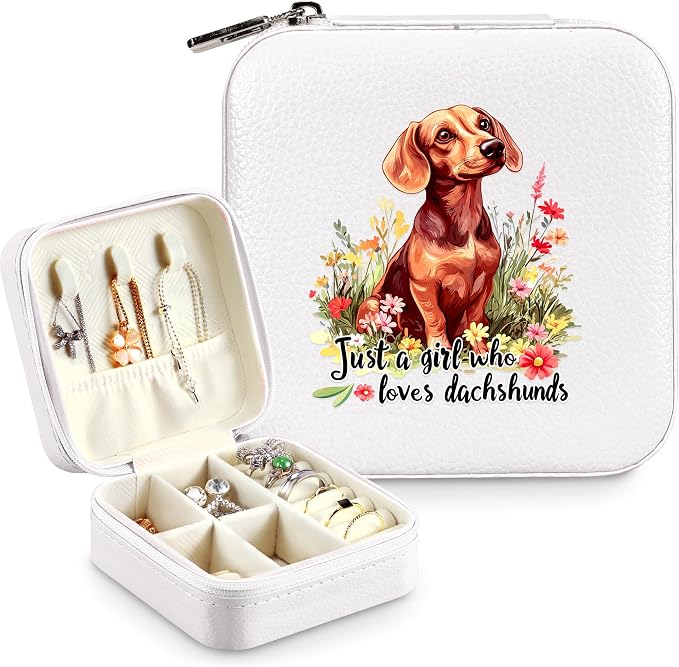 Dachshund Jewelry Box, Gifts For Kids Teens Girls, Dachshund Lovers Stuff Items Accessories Things Merchandise Decor Merch, Travel Ring Earrings Necklace Organizer Holder!