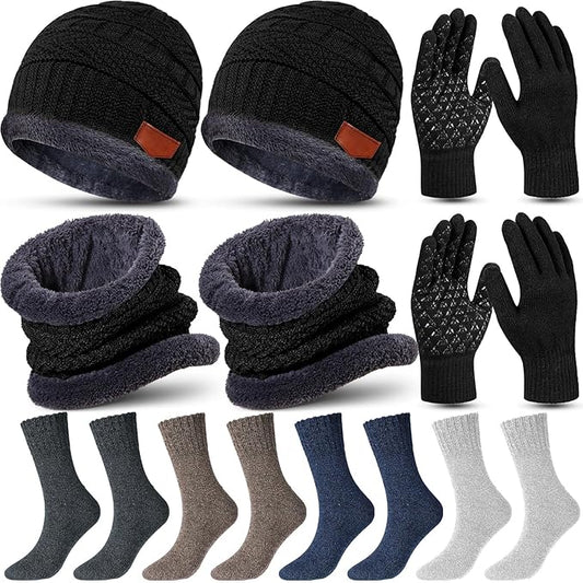 10 Pieces Winter Hat Beanie Scarf Touch Screen Gloves and Sock Set Slouchy Knit Skull Cap Beanies Fleece Lining Neck Warmer