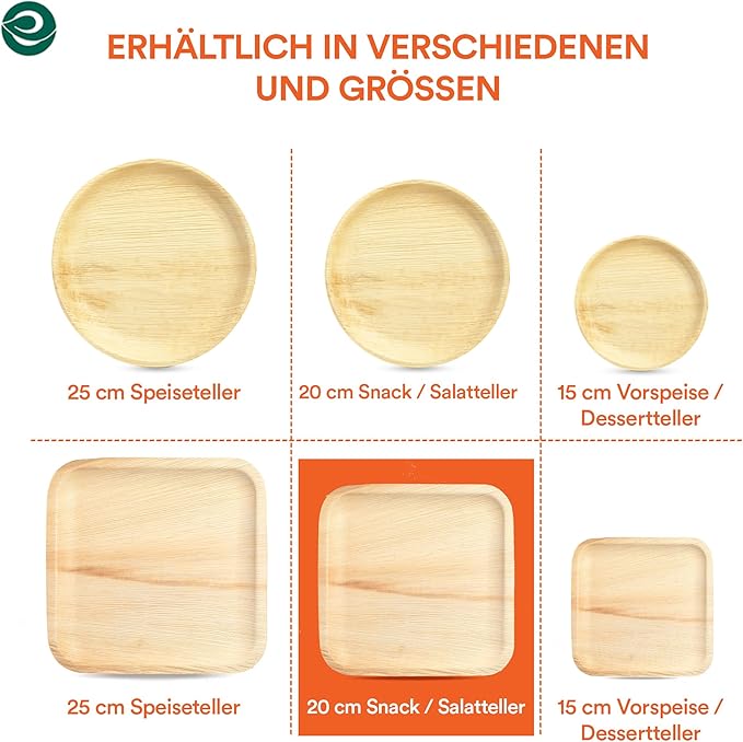 ECO SOUL Compostable 8 Inch Palm Leaf Square Plates (100 Count) Like Bamboo Plates | Biodegradable | Eco-Friendly, Microwave & Oven Safe