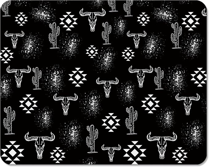 Black Western Dish Drying Mats for Kitchen Counter, Boho Western Cow Skull Aztec Cactus Absorbent Reversible Coffee Bar Mat Drying Pad for Kitchen Decor, 12x15 Inch