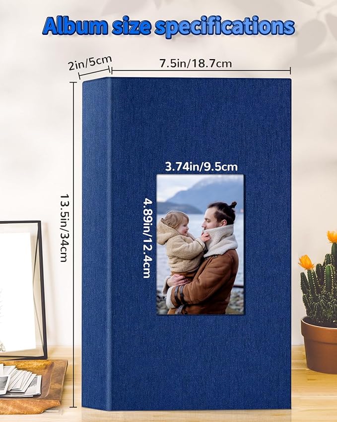 Photo Album 4x6 with 300 Pockets,Slip-in Picture Albums,Linen Cover Memory Book with Front Window,White Page Vertical Photo Book for Wedding,Family,Anniversare,Baby,Vacation