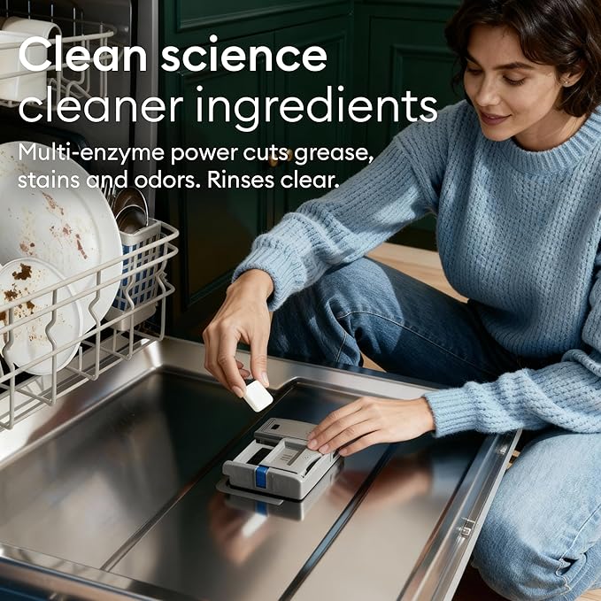 Vove Plastic-Free Dishwasher Tablets, 60 Pack - All-in-One Plant-Based Formula with 2x Enzyme Power - Tackles Stubborn Stains, No Pre-Rinse Needed, Biodegradable & Concentrated, Fragrance-Free