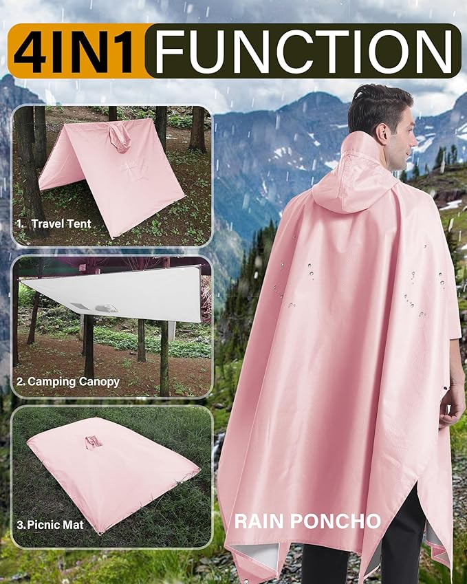 iCreek Hooded Rain Poncho Packable Unisex Raincoat Jacket with Pocket Waterproof Lightweight for Hiking, Camping, Outdoor