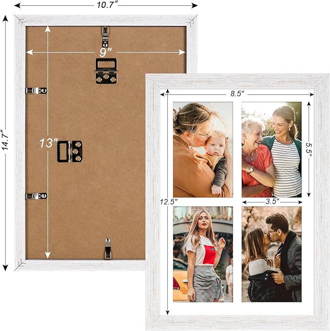 9x13 Collage frame with 4 Openings 4X6 Pictures, Multiple Picture Frame with Mat, Wall or Tabletop Decor, White Wood Grain,2 Pack