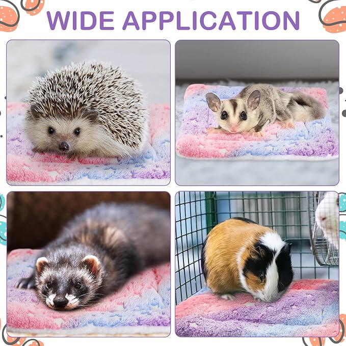 Haull 4 Pcs Waterproof Guinea Pig Bedding Soft Dog Cat Bed Crate Mat Small Animal Plush Cage Liners Rabbit Bunny Kennel Pad Reversible Cozy Pee Thickened Hamster Pad(Colorful Star,13 x 10 Inch)