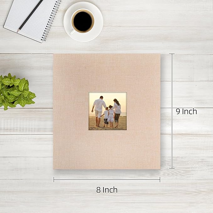potricher Small Photo Album 4x6 100 Photos Linen Cover Picture Photo Book for Family Wedding Anniversary Baby Vacation (Beige,100 Pockets)