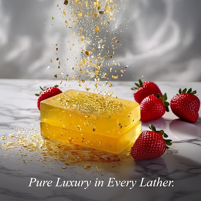 24k Gold flakes, Strawberry and Champagne Hand and Body Soap – Vegetable Collagen, Aloe Vera, and 24k Gold flakes - A luxurious treat by Natural Splash - Perfect for gifting or indulging yourself.