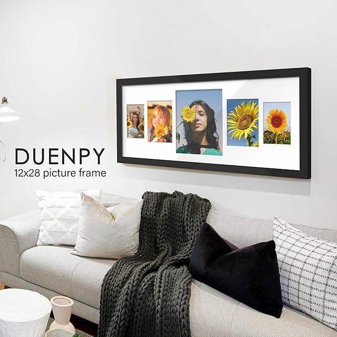 12x28 Collage Picture Frames Display One 8x10 Inch and Two 5x7 and Two 4x6 Photos Collage Wall Decor Wall Hanging or Tabletop Black