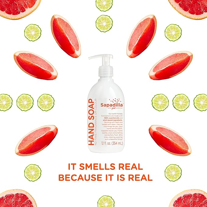 Sapadilla Liquid Hand Soap - Grapefruit + Bergamot - Made with 100% Pure Essential Oil Blends, Cleansing & Moisturizing, Aromatic & Fragrant Hand Soap, Plant Based, Biodegradable, 12 Ounce (Pack of 2)