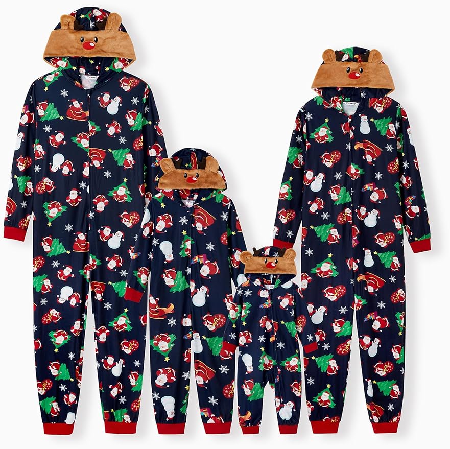 PATPAT Matching Family Christmas Onesie Pajamas – Holiday Hooded Jumpsuit Sleepwear PJs Couples Xmas Loungewear with Socks
