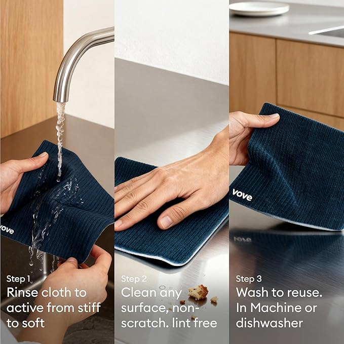 Vove Swedish Dishcloths 5-Pack, Essential Neutrals - FSC Certified Cellulose & Cotton, Oeko-TEX Standard 100, Reusable Washable Kitchen Cleaning Cloths, Eco Friendly Floral Design