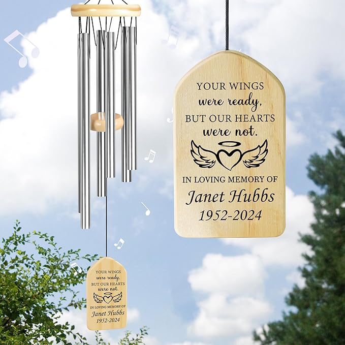 Your Wings were Ready Our Hearts were Not Sympathy Wind Chime | Personalized Memorial Wind Chime | Wind Chimes for Loss of Loved One | Memorial and Sympathy Gifts for Loss of Loved One