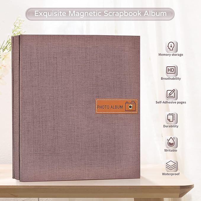 Popotop Large Photo Album Self Adhesive 4x6 5x7 8x10 Scrapbook Album DIY Picture Book,Gifts for Mom,Family Baby and Wedding,with Metal Pen and Plastic Board