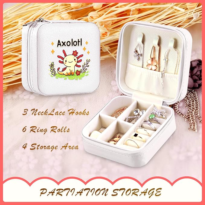 Axolotl Jewelry Box, Gifts For Kids Teens Girls, Axolotl Lovers Stuff Items Accessories Things Merchandise Decor Merch, Travel Ring Earrings Necklace Organizer Holder!