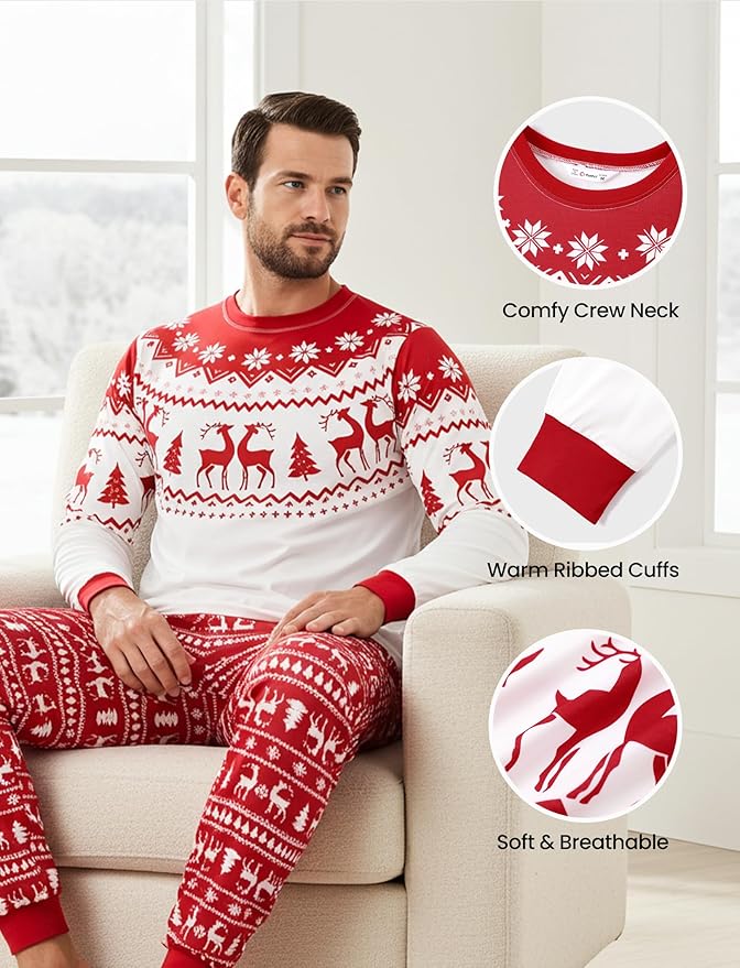 PATPAT Christmas Family Matching Pajama Sets Includes Christmas Socks - Perfect for Family Photos & Holiday Celebrations