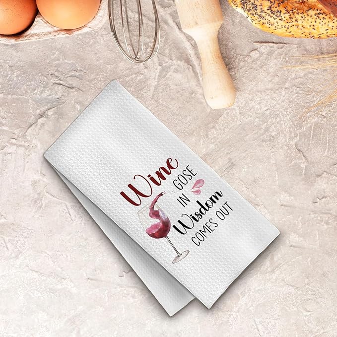 Funny Wine Kitchen Towels, Wine Lover Gifts Dish Tea Bar Towels for Kitchen Bar Cart Decor, Gifts for Women Bartender Decorative Hand Towels, 16x24 Inches