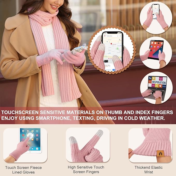 UMIPUBO Winter Beanie Hats Scarf Touch Screen Gloves Fuzzy Socks Ear Muffs 5pcs Set for Women Winter Ski Outing Set