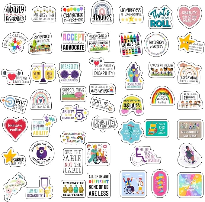 100Pcs Disability Stickers for Water Bottle and Laptop - Disability Pride Party Supplies & Decorations, Waterproof Vinyl Support Decals, Gifts for Women & Men