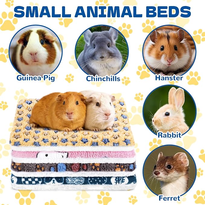 Eilyliafe 4 Pack Rabbit Bunny Bed Soft Guinea Pig Bed Mat Washable Guinea Pig Bunny Pad Reversible Small Animal Bed Cage Liner for Hamster Rat Hedgehog Chinchilla Ferret (13×10 Inch)