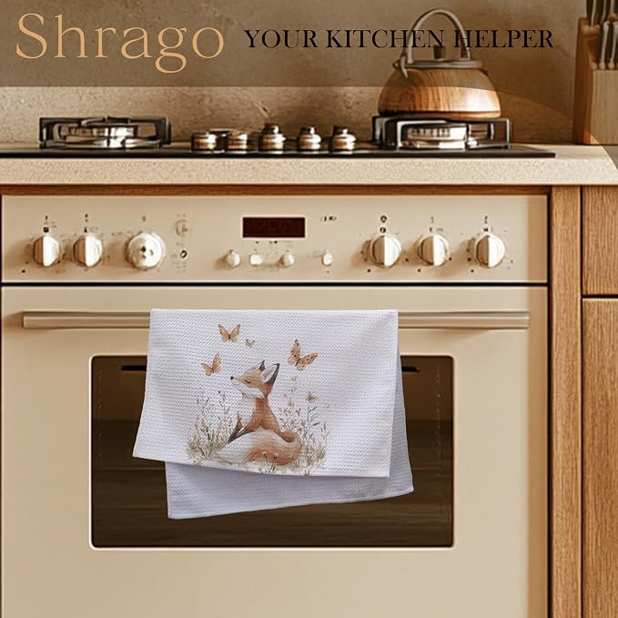 Fox Gifts Kitchen Towels, Fox Gifts for Women Girls Dish Tea Towels for Kitchen, Forest Animal Butterfly Botanical Decorative Hand Towel for Kids Bathroom Decor, 16x24 Inch
