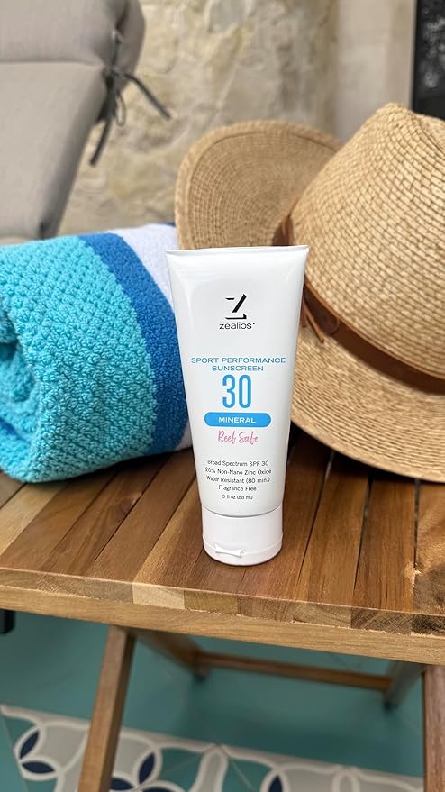 Zealios Sport Performance Mineral Reef Safe SPF 30 Sunscreen, 3 oz Tube, Water & Sweat Resistant (80 min) Non-Greasy, 20% Non-Nano Zinc Oxide, for Running, Cycling, Swimming