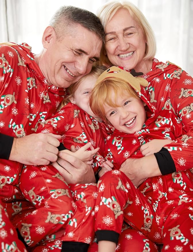 PATPAT Matching Family Christmas Onesie Pajamas – Holiday Hooded Jumpsuit Sleepwear PJs Couples Xmas Loungewear with Socks