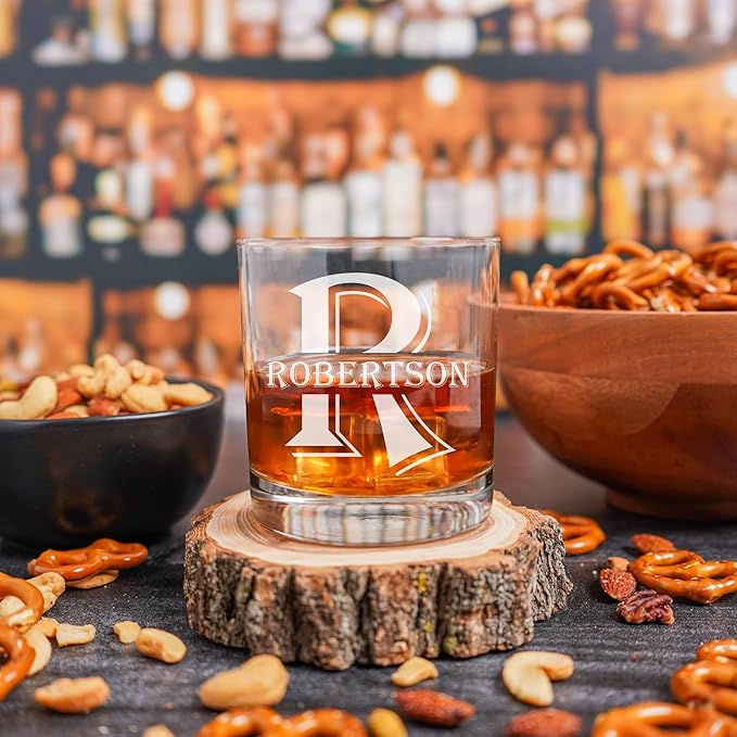 Blue Ridge Mountain Gifts - Custom Engraved Whiskey Glass - 11 oz Old Fashioned Tumbler - Personalized Monogram with Last Name - Wedding, Groomsmen, Father's Day & Birthday Gift for Men (5)