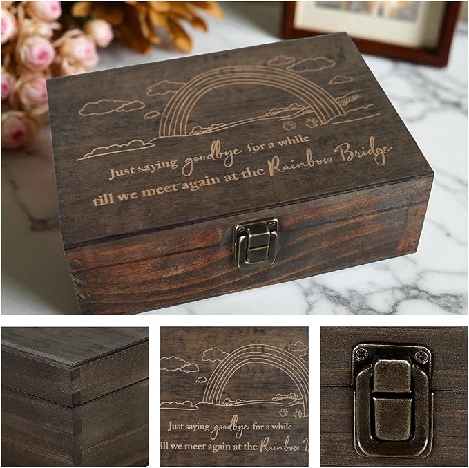 Engraved Pet Memory Box – Wooden Keepsake Box for Dog or Cat Remembrance – Pet Loss Gift – Medium Size – Dark Walnut Finish – 8.5 x 6 x 3 in