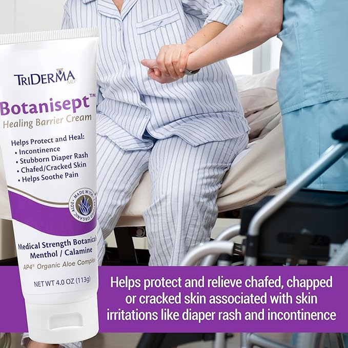 TriDerma Botanisept™ Barrier Cream - AP4 Aloe Vera Gel, Zinc, Calamine for Incontinence, Diaper Rash, Postpartum Essentials, Chafing Cream - FSA Eligible - Skin Care Relief & Moisture Barrier - 4 oz