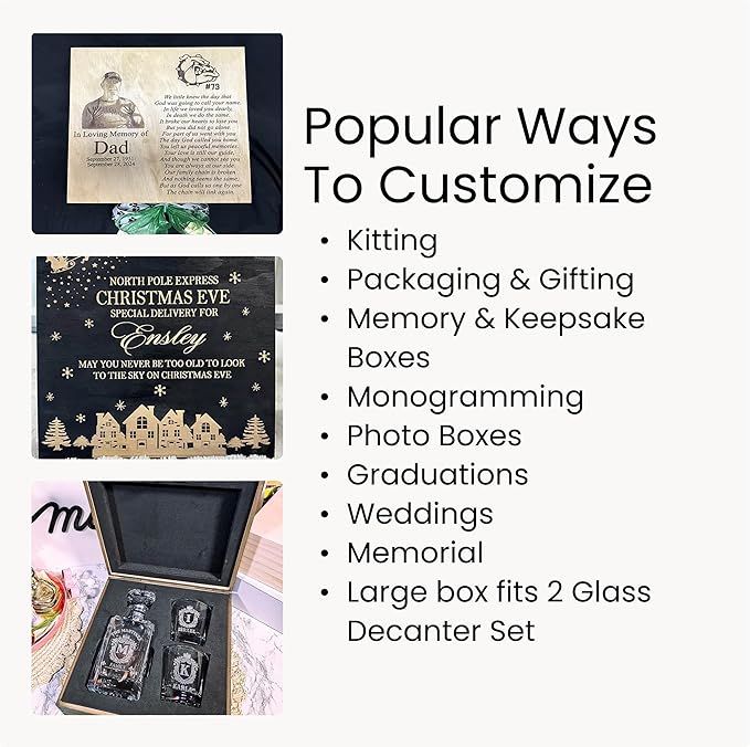 makerflo Large Black Pine Wood Memory Box with Black Felt Inside, Hinged with Clasp, Keepsake Wooden Box Ideal for Craft and Personalization (Laser Engraving, Epoxy, UV DTF, and Vinyl) – Pack of 12