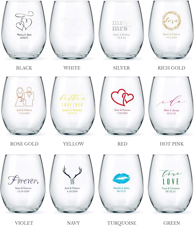 WEDDINGSTAR Personalized Large Stemless Wine Glass 15oz - 96 pack
