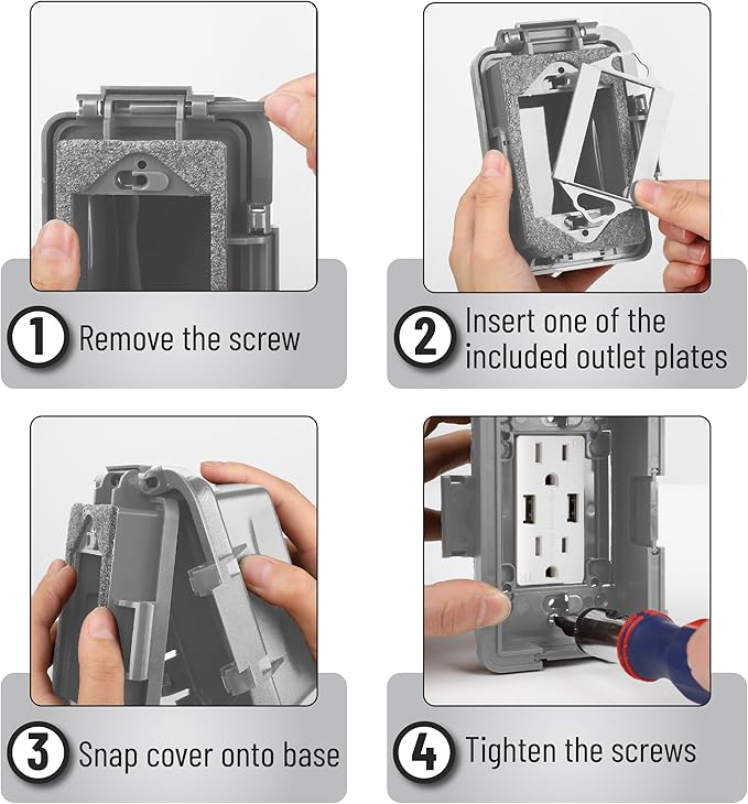 Bates- Weatherproof Electrical Outlet Cover, 1-Gang, Gray Outdoor Outlet Cover Weatherproof Outlet Cover Box, Outdoor Plug Cover