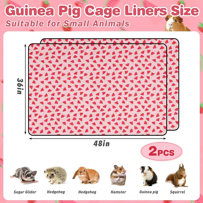 2 PCS Guinea Pig Cage Liner, Reusable Waterproof Guinea Pig Liner, Washable Small Animals Bedding, Super Absorbent Pet Pee Pads Guinea Pig Mats, Rabbit Mats for Cages (36 * 48 inch)