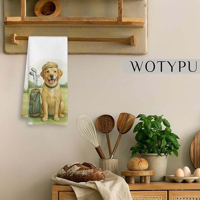 Funny Golf Golden Retriever Gifts Kitchen Towels, Golden Retriever Lovers Gifts Dish Tea Towels, Golf Lovers Gifts Decorative Hand Towel for Bathroom, 16x24 Inch