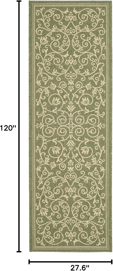 SAFAVIEH Washable Rug Outdoor Courtyard Collection - 2'3" x 10' Runner, Olive & Natural, Non-Shedding & Easy Cleaning, Ideal for Patio, Entryway, Mudroom, Hallway, Kitchen (CY2098-1E06)