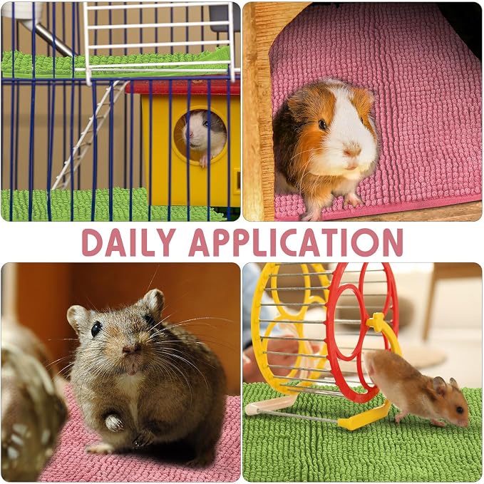 Amylove 4 Pcs Guinea Pig Cage Liner 12 x 12 Inch Washable Chenille Pee Pads Pet Dog Cat Bedding Training Mat Reusable for Small Animals Puppy Bunny Hamster Chinchilla