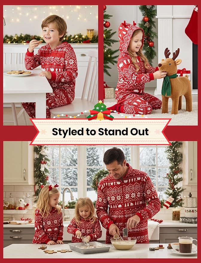 PATPAT Matching Family Christmas Onesie Pajamas – Holiday Hooded Jumpsuit Sleepwear PJs Couples Xmas Loungewear with Socks