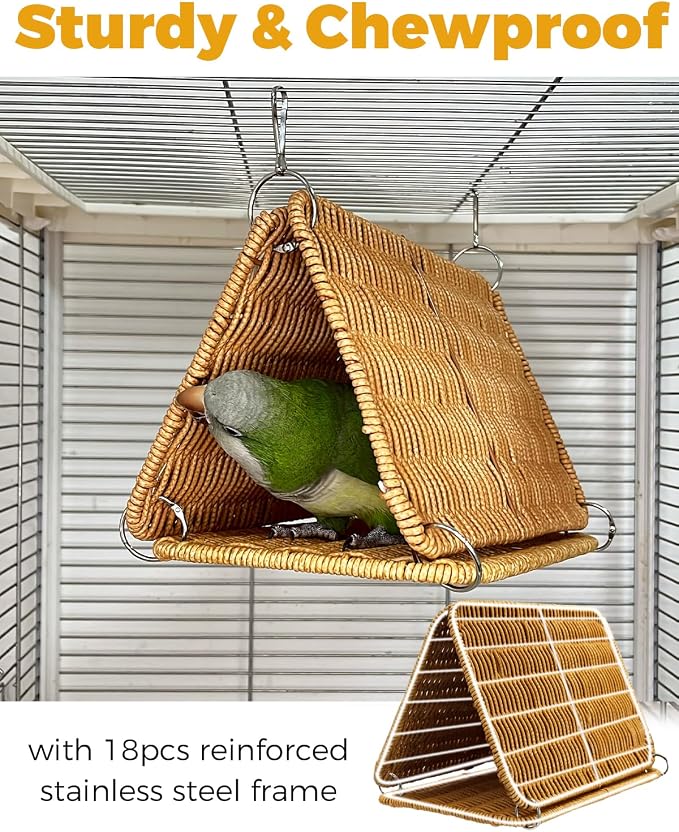 Chewproof Steel Frame Cockatiel Bird Nest for Cage for Medium Parrots | Washable Bird Bed Hammock for Sun Conure, Quaker, Bird Tunnel Parakeet Nest, Parakeet Bed House Hut for Lovebird, Budgie