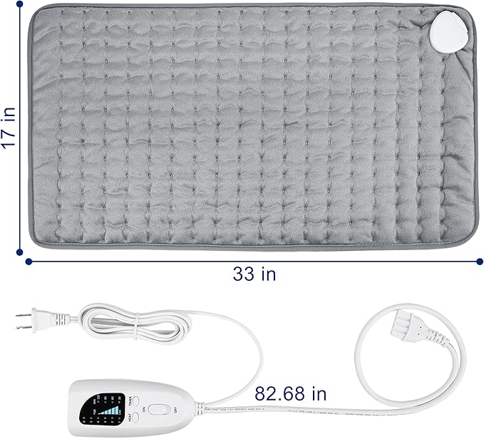 33"X17" Electric Heating pad with 6 Heat Settings, Auto Shut Off, Silver Gray Dry Electric Heating for Back Neck Knee Arms Legs Shoulder Heat Pads for Christmas Birthday Father's Day Mother's Day